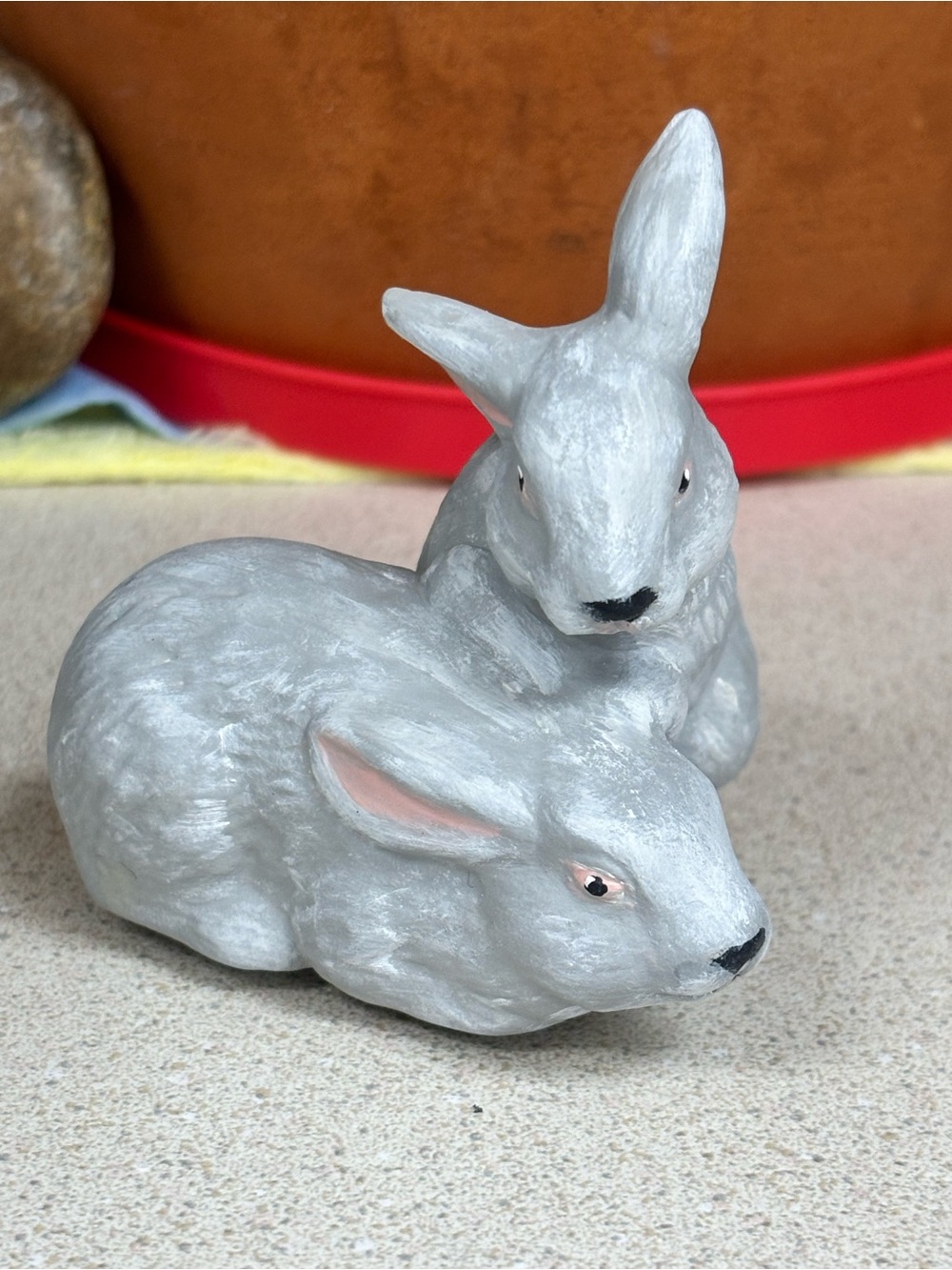 Vintage Two Gray Bunnies Figurine